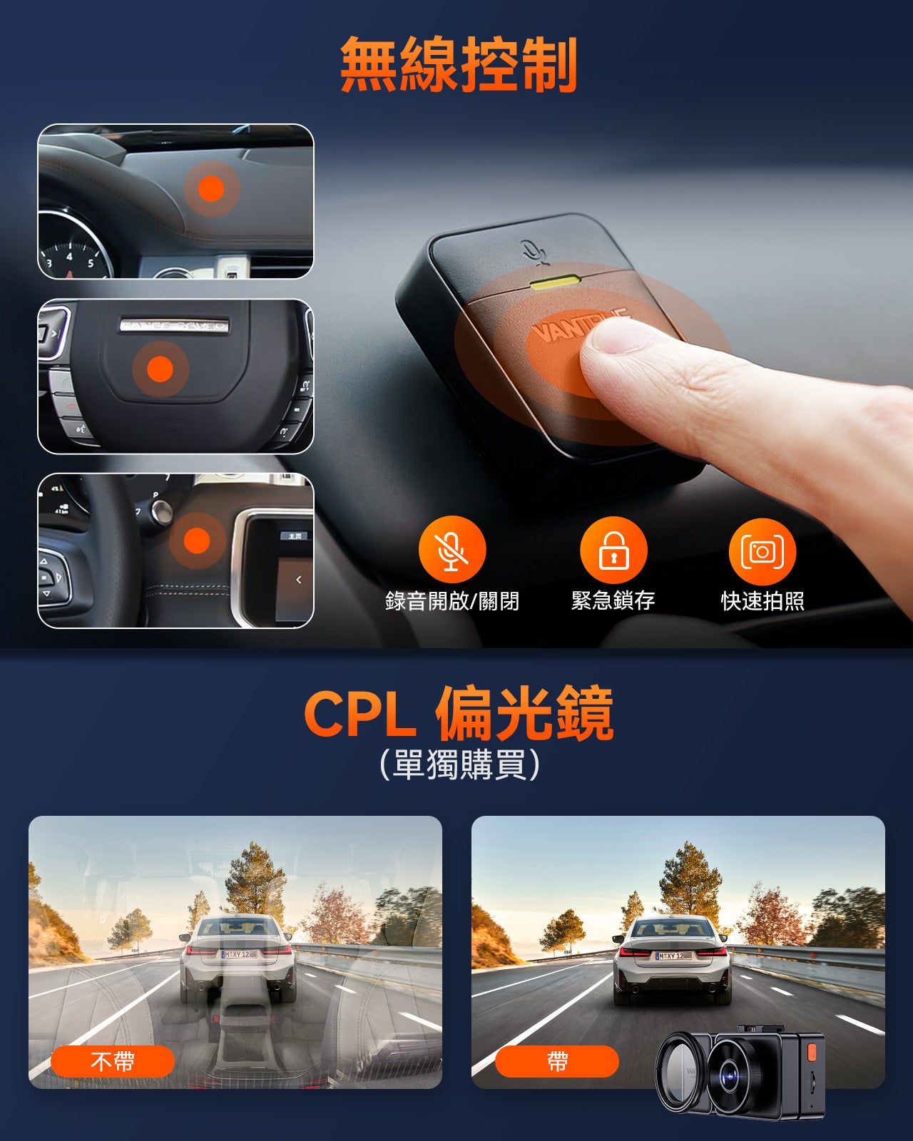 VANTRUE E3 前後カメラ車内カメラ＋偏光レンズ Dash 車・バイク